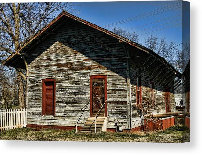 Railroad Canvas Print featuring the photograph Historic Circa 1800s Railway Station by Kathy Clark