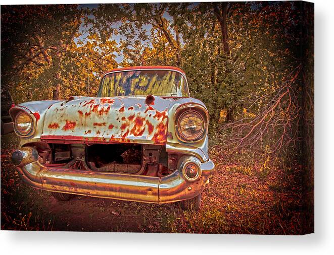 Car Canvas Print featuring the photograph Old Car In the Backwoods by Toni Hopper