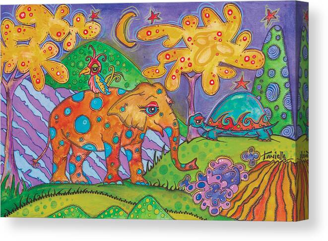 Whimsical Landscape Canvas Print featuring the painting Jungle Friends by Tanielle Childers