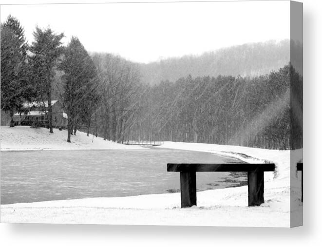 Lake Canvas Print featuring the photograph Lakeside Bench by Michelle Joseph-Long