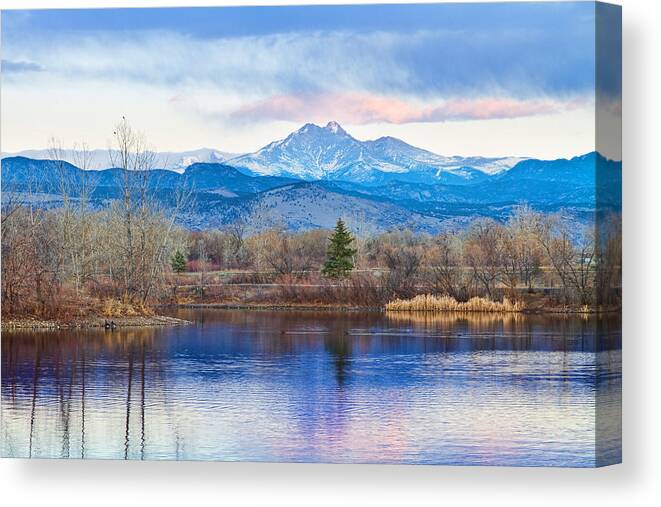 'longs Peak' Canvas Print featuring the photograph Longs Peak and Mt Meeker Sunrise at Golden Ponds by James BO Insogna