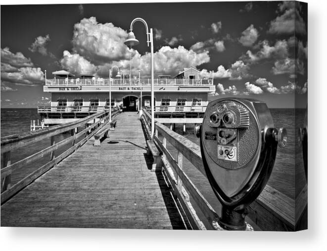 Ocean Canvas Print featuring the photograph Lookout at Oceanview Fishing Pier by T Cairns