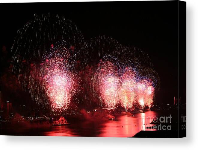 New York City Canvas Print featuring the photograph Macy's Fireworks On The Hudson by Living Color Photography Lorraine Lynch