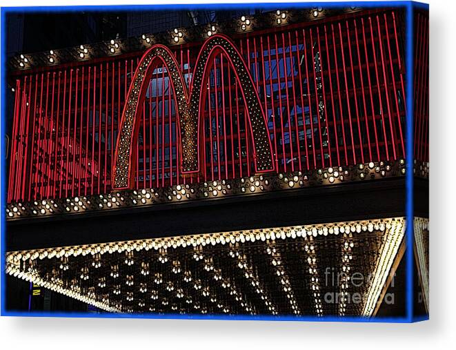 Mc Donald's Canvas Print featuring the photograph Mc Donald Neon Sign in Cartoon by Sophie Vigneault