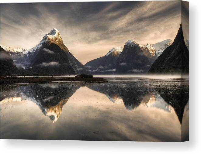 00446721 Canvas Print featuring the photograph Mitre Peak And Milford Sound by Colin Monteath