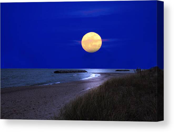 Moon Canvas Print featuring the photograph Moon on the Beach by Randall Branham