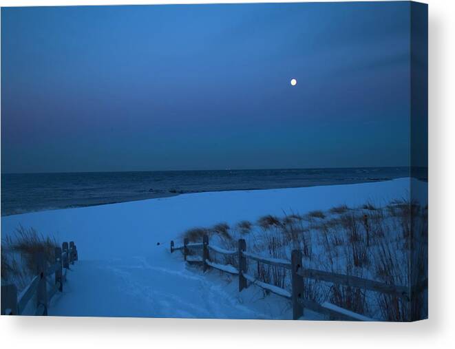 Full Moon Canvas Print featuring the photograph Moonlit Beach Path by Tom Singleton