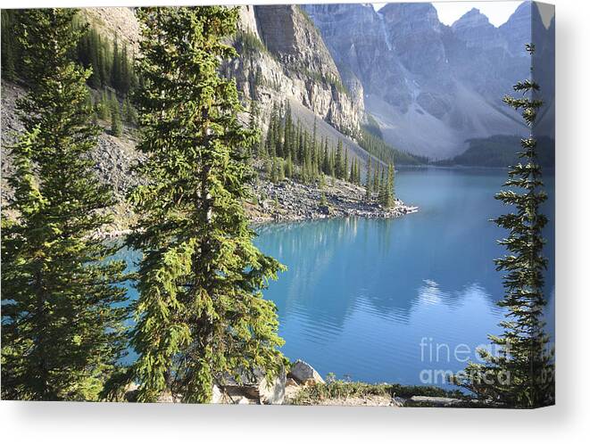 Moraine Lake Canvas Print featuring the photograph Moraine Lake by Milena Boeva