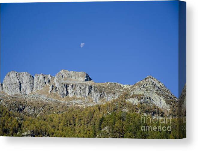 Mountain Canvas Print featuring the photograph Mountain and moon by Mats Silvan