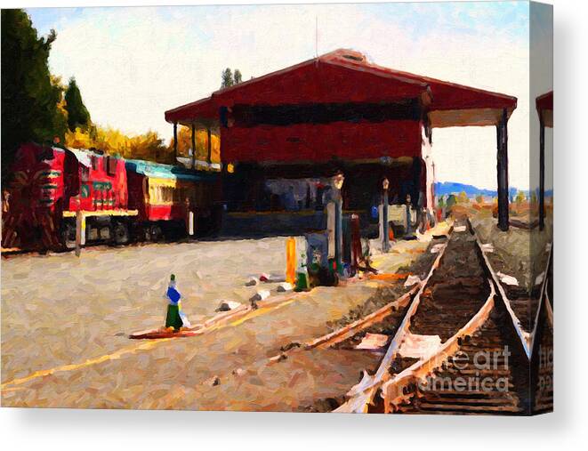 Wine Train Canvas Print featuring the photograph Napa Wine Train at The Napa Valley Railroad Station by Wingsdomain Art and Photography