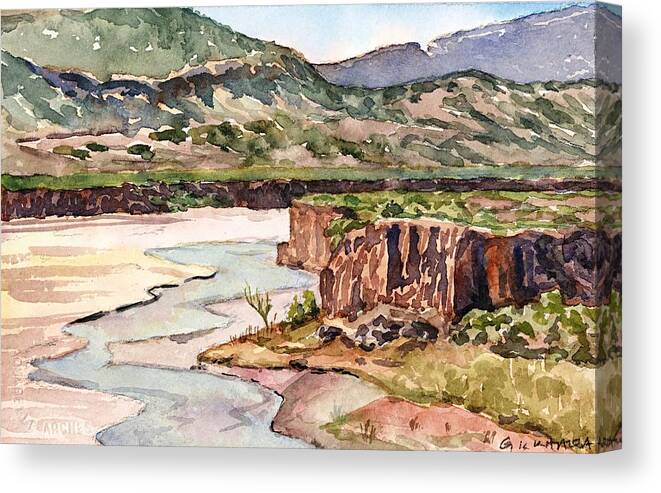 New Mexico Canvas Print featuring the painting New Mexico Riverbed by Gurukirn Khalsa
