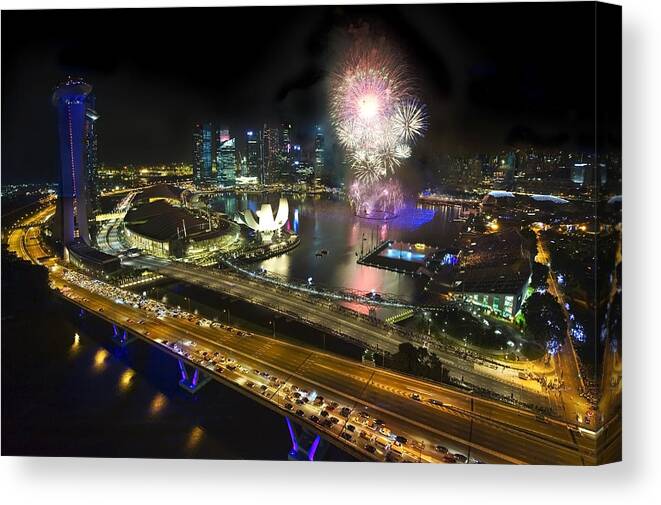 Fireworks Canvas Print featuring the photograph New Year Fireworks by Ng Hock How