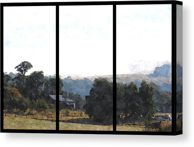 Triptych Canvas Print featuring the digital art Old farmhouse among the trees by Fran Woods