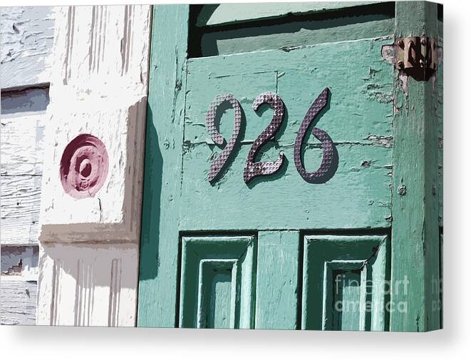 Door Canvas Print featuring the digital art Old Worn Wooden Door and Numbers French Quarter New Orleans Cutout Digital Art by Shawn O'Brien