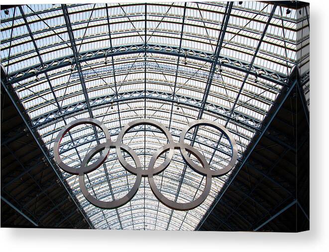 Rings Canvas Print featuring the photograph Olympic Rings at St. Pancras by Adam Pender