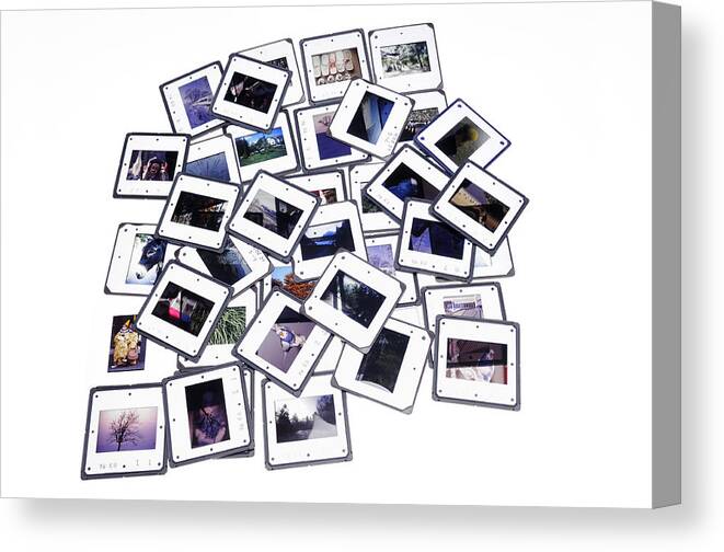 Slides Canvas Print featuring the photograph Pile of color slides by Matthias Hauser