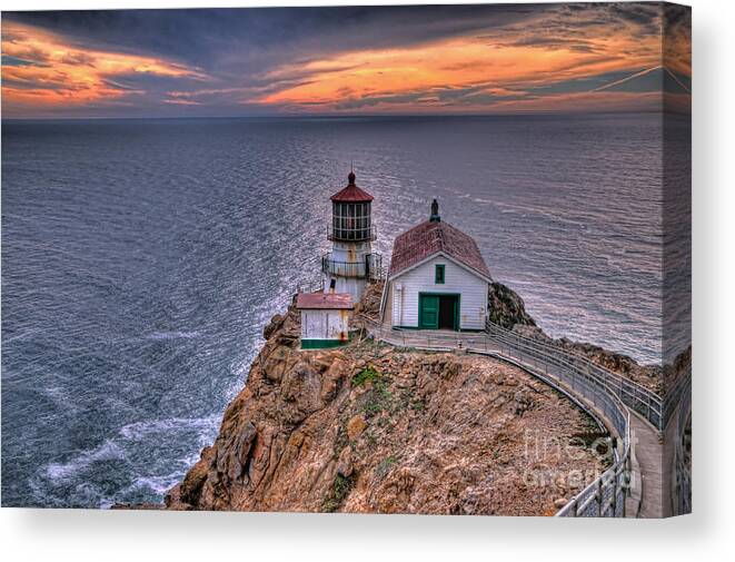 Point Reyes Lighthouse Canvas Print featuring the photograph Point Reyes Lighthouse at Sunset by Eddie Yerkish