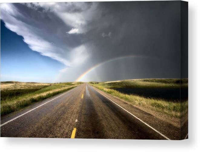 Hail Canvas Print featuring the photograph Prairie Hail Storm and Rainbow by Mark Duffy