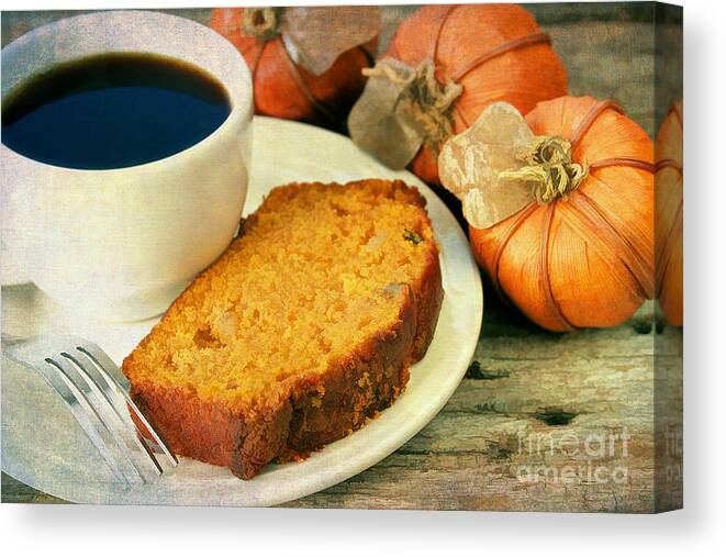 Appetizing Canvas Print featuring the photograph Pumpkin bread and Coffee by Darren Fisher