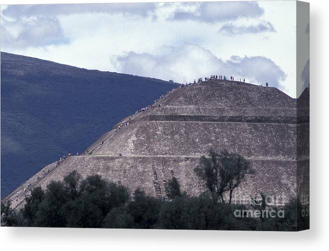 Mexico Canvas Print featuring the photograph PYRAMID CLIMBERS Teotihuacan Mexico by John Mitchell