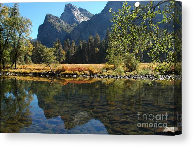 Yosemite Photographs Canvas Print featuring the photograph Reflections in Autumn by Johanne Peale