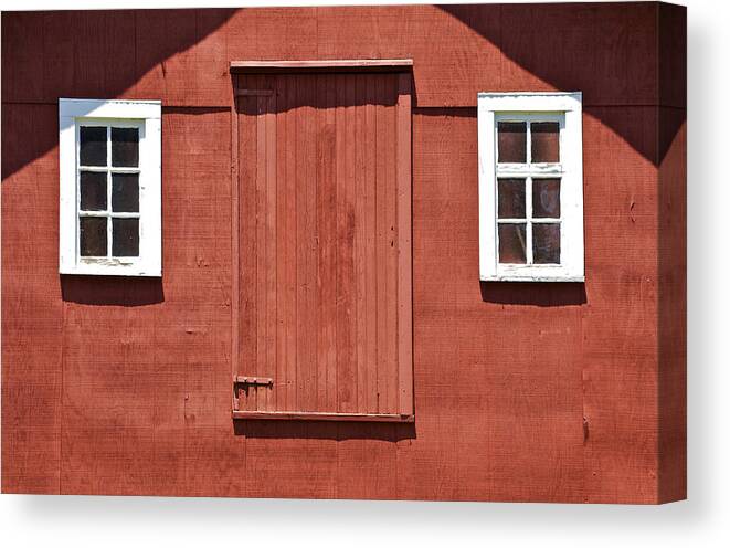 Americana Canvas Print featuring the photograph Rustic Red Barn Door with Two White Wood Windows by David Letts