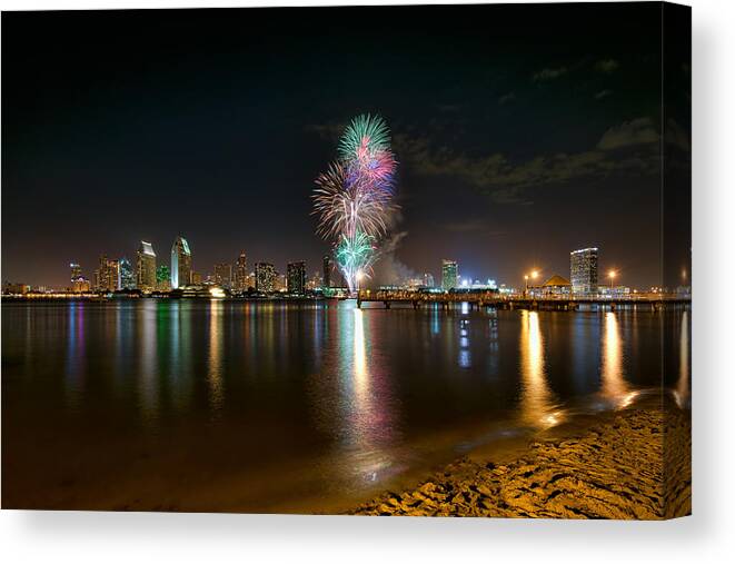 Mark Whitt Canvas Print featuring the photograph San Diego Fireworks by Mark Whitt