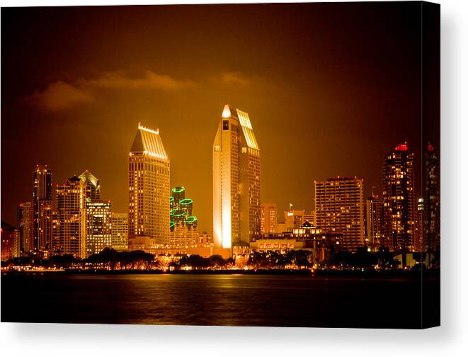 Sunset Canvas Print featuring the photograph San Diego Skyline by Mickey Clausen