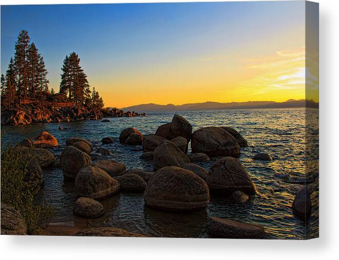 Sand Canvas Print featuring the photograph Sand Harbor Sunset by Randy Wehner