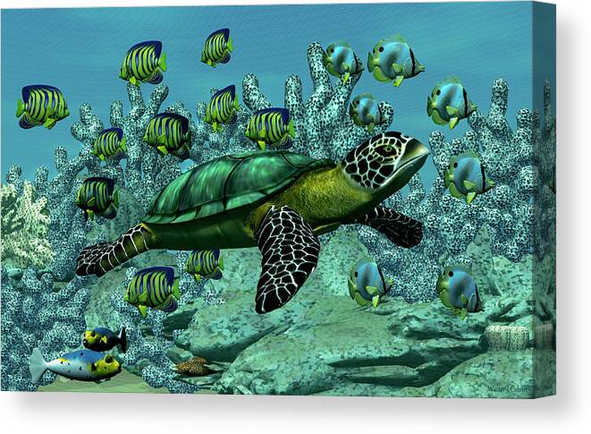Turtle Canvas Print featuring the digital art Sea Turtle by Walter Colvin