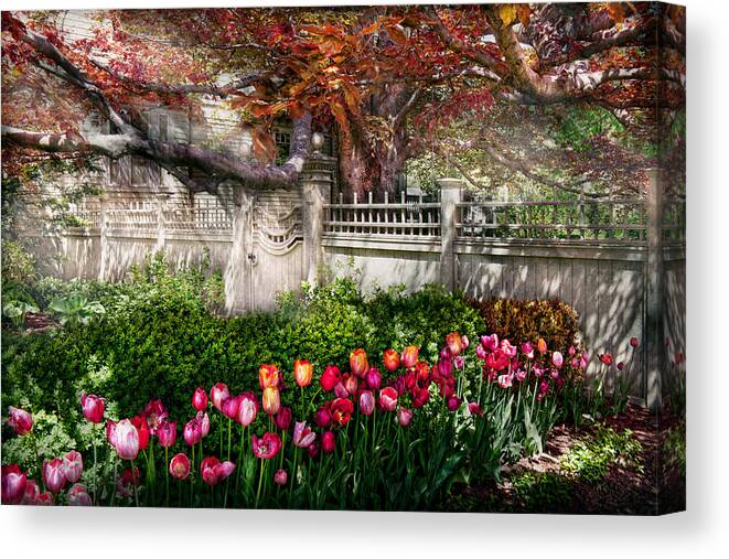 Pink Tulips At Garden Fence Art Print Home Decor Wall Art Poster