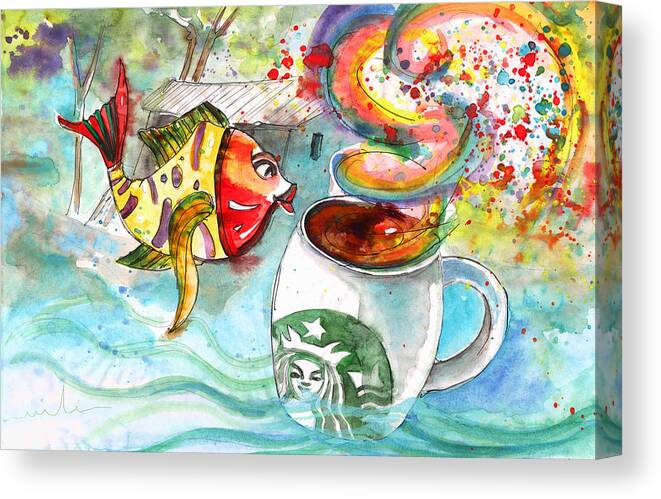Travel Sketch Canvas Print featuring the drawing Starbucks Coffee in Limassol by Miki De Goodaboom