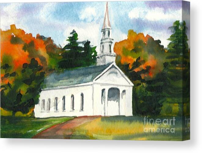 Fall Canvas Print featuring the painting Sudbury Chapel in Fall II by Lynn Babineau