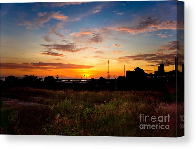 Sunrise Canvas Print featuring the pyrography Sunrise by Hector Lozano 