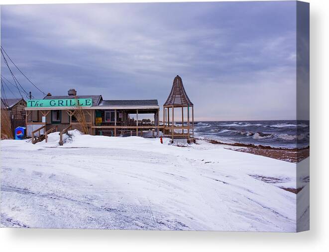 Sunset Grill Canvas Print featuring the photograph Sunset Grill in Winter by Tom Singleton