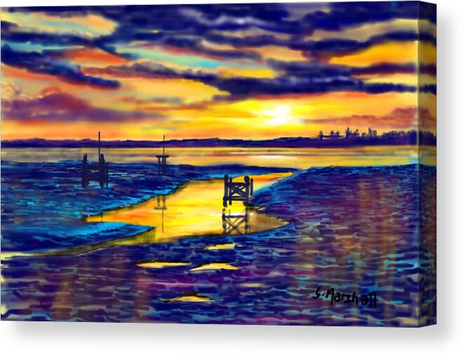 Landscape Canvas Print featuring the painting Sunset over the Humber Estuary by Glenn Marshall