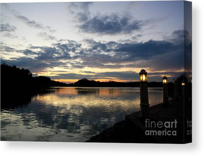 Sunset Canvas Print featuring the photograph Sunset with Lights by Jo 