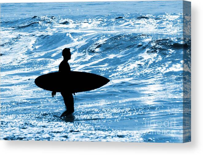Blue Canvas Print featuring the photograph Surfer Silhouette by Carlos Caetano