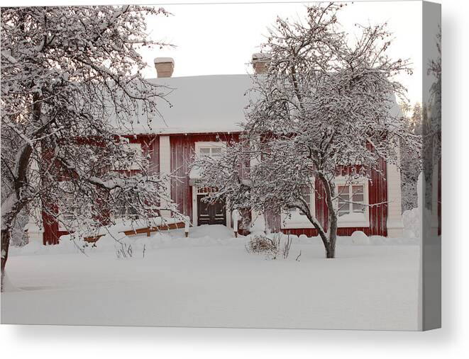 Barn Canvas Print featuring the photograph Swedish farm house in winter by Ulrich Kunst And Bettina Scheidulin