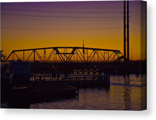 Topsail Canvas Print featuring the photograph Swing Bridge Sunset by Betsy Knapp