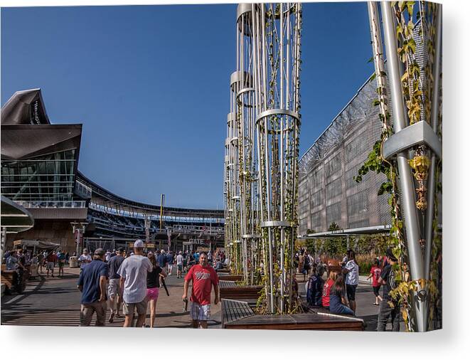 Minnesota Twins Minneapolis Target Field Baseball Crowd Fans Sky Blue Canvas Print featuring the photograph Target Plaza by Tom Gort