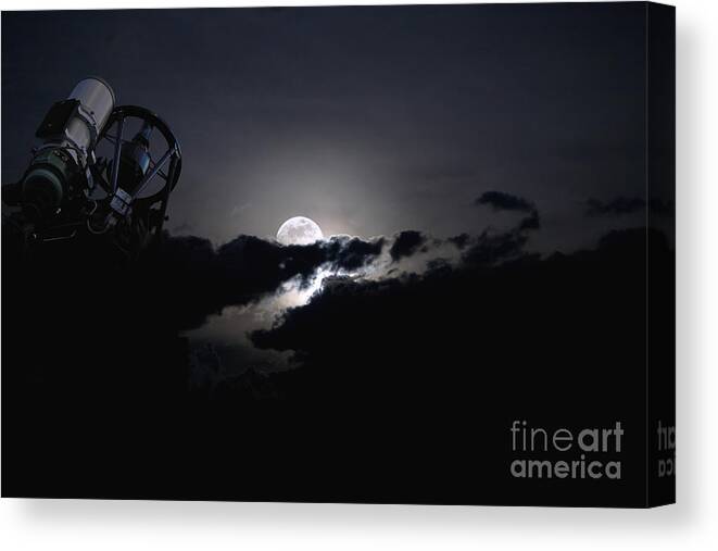 Telescopes Canvas Print featuring the photograph Telescope Pointed Out To The Night Sky by Roth Ritter