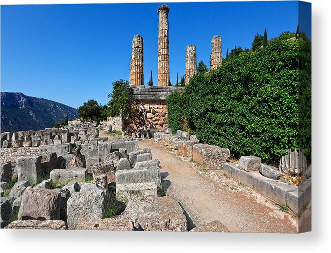 Ancient Canvas Print featuring the photograph Temple of Apollo - Delphi by Constantinos Iliopoulos