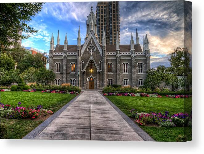 Hdr Canvas Print featuring the photograph Temple Square Assembly Hall by Brad Granger