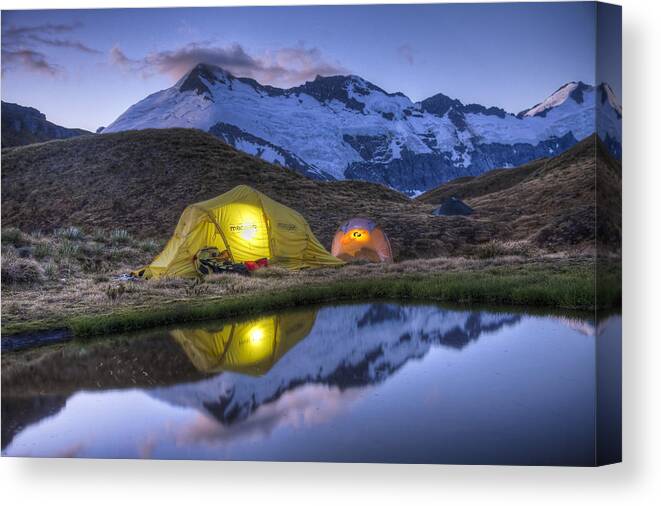 00441032 Canvas Print featuring the photograph Tents Lit By Flashlight On Cascade by Colin Monteath