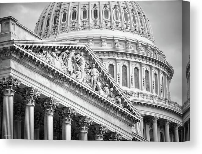 Black And White Canvas Print featuring the photograph The Capitol Building 4 by Frank Mari