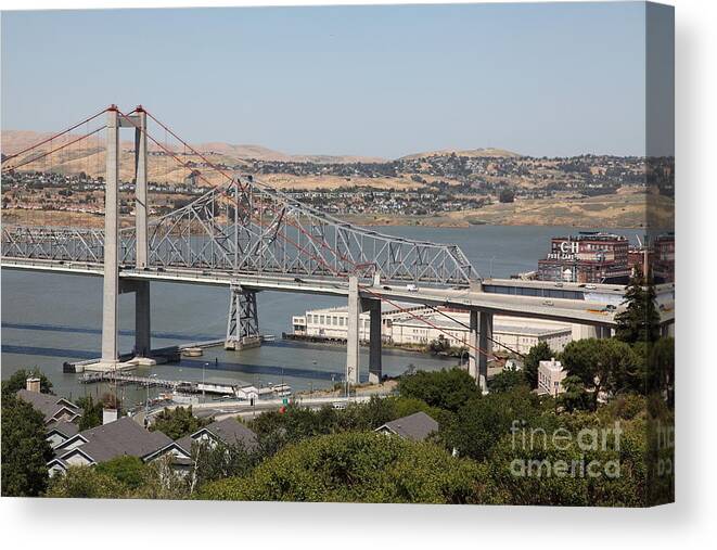 Transportation Canvas Print featuring the photograph The New Alfred Zampa Memorial Bridge and The Old Carquinez Bridge . 5D16747 by Wingsdomain Art and Photography