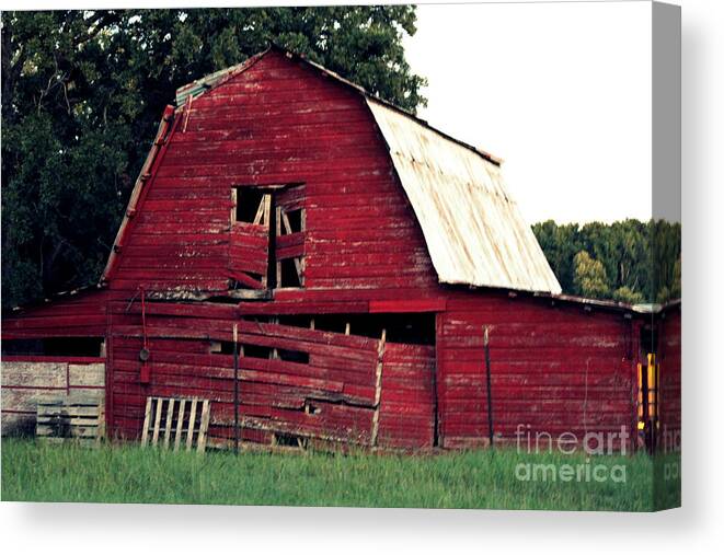 Old Barns Canvas Print featuring the photograph The Ole Red Barn by Kathy White