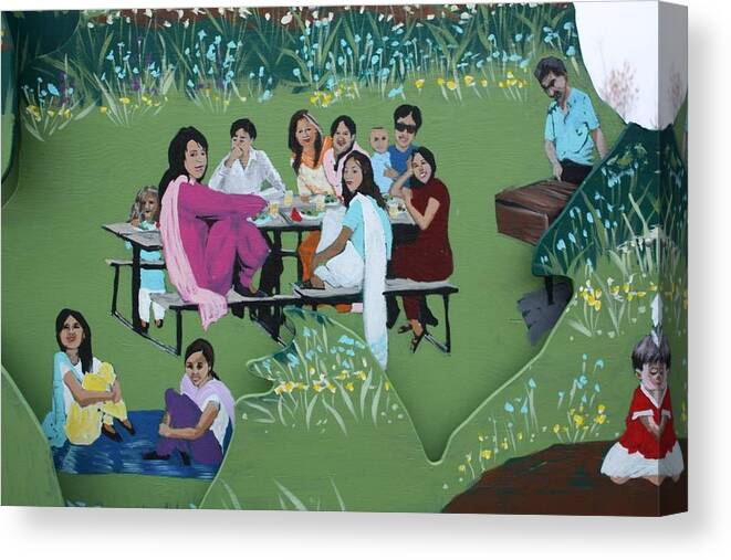 Family Canvas Print featuring the painting The Picnic by Jan Swaren