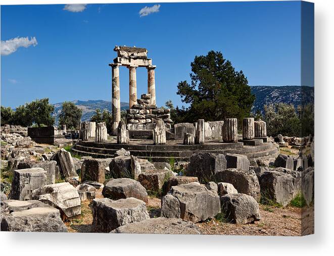 Ancient Canvas Print featuring the photograph The Tholos - Delphi by Constantinos Iliopoulos